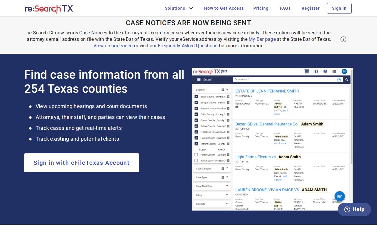 Ellis County docket search through reSearchTX